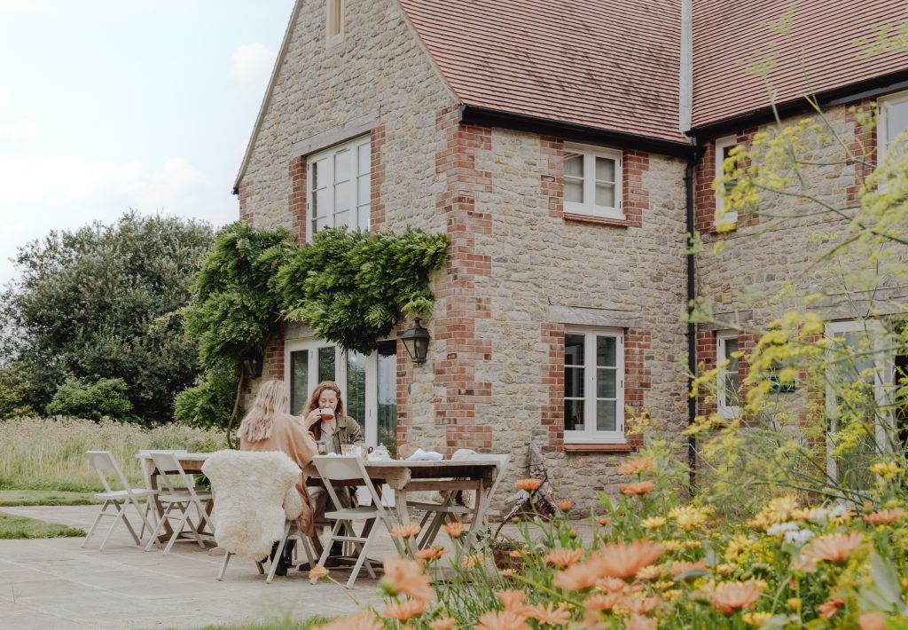 Outside the retreat centre, participants relaxing