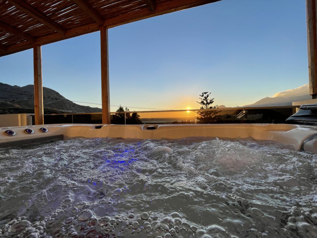 Jacuzzi sunset, Crete, Hypnotherapy Retreat